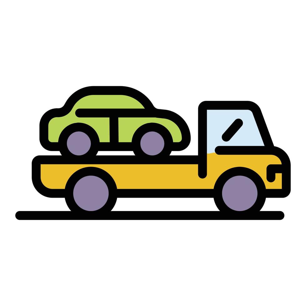 Car on a tow truck icon color outline vector