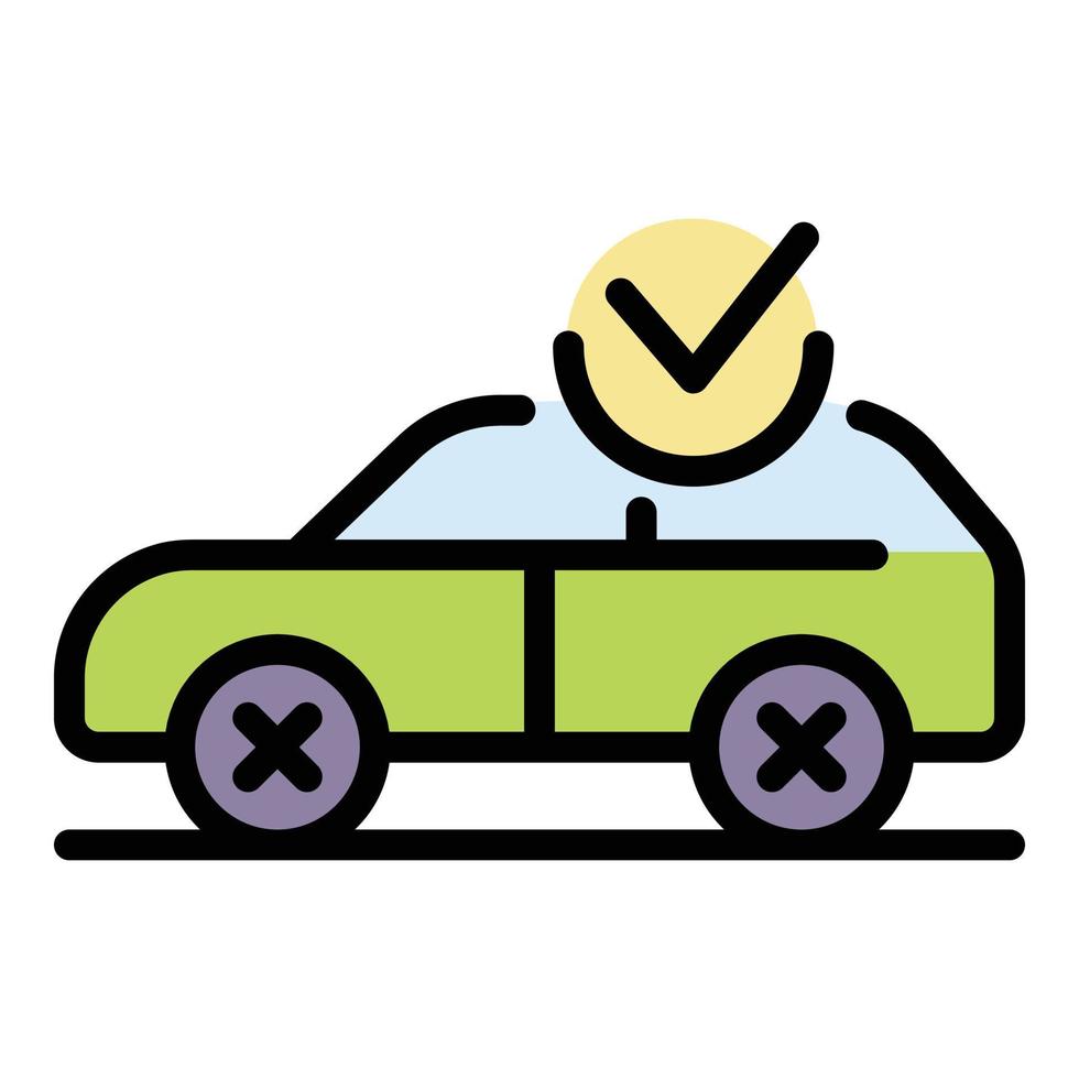 Car and checkmark icon color outline vector