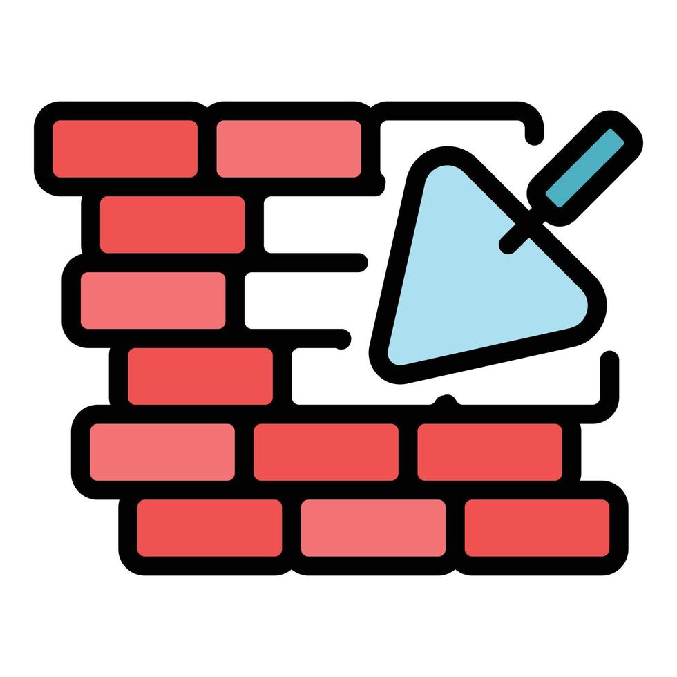 Trowel brick wall icon color outline vector