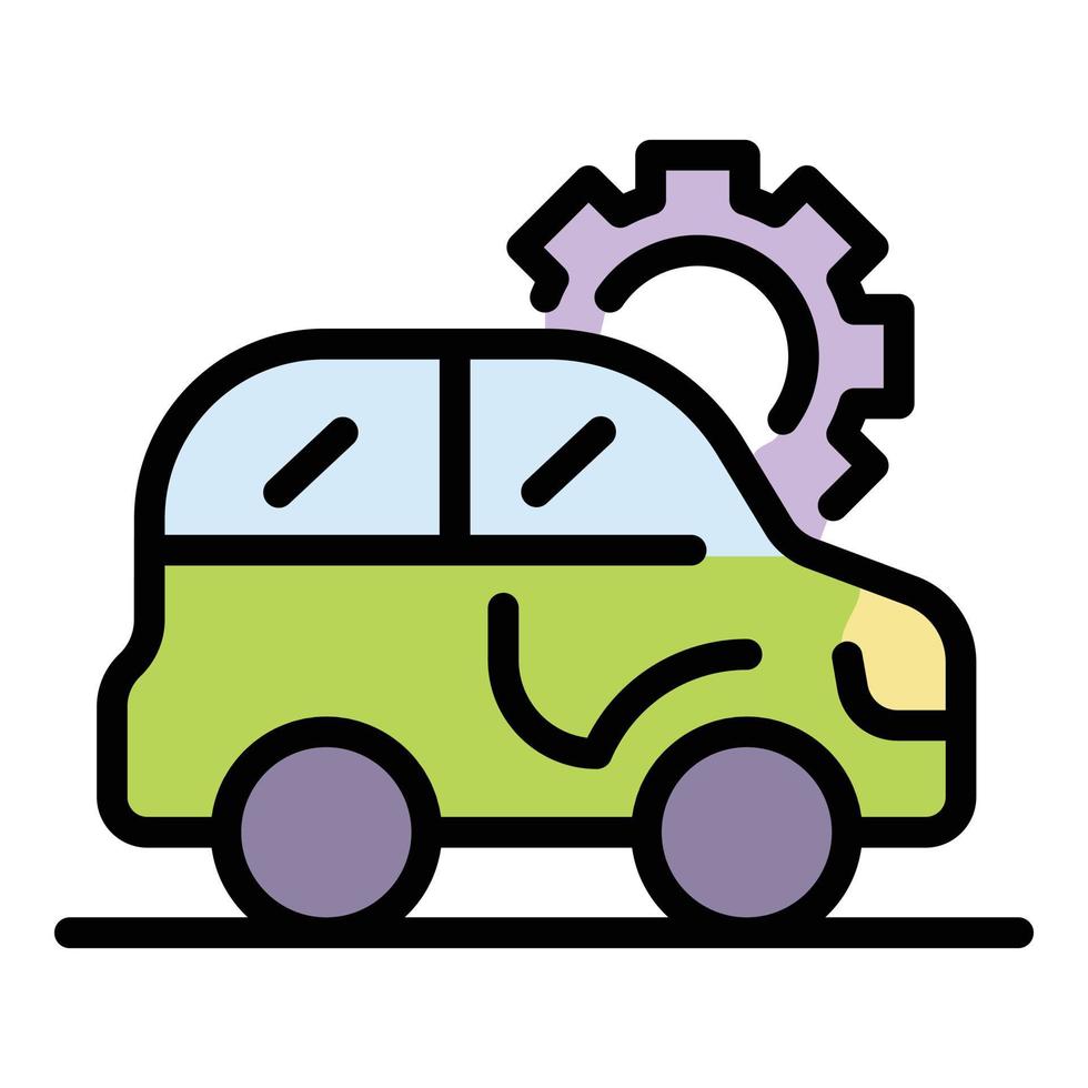 Car and gear side view icon color outline vector