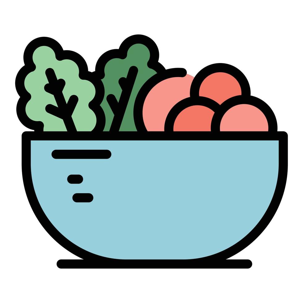 plato ensalada de frutas icono color contorno vector