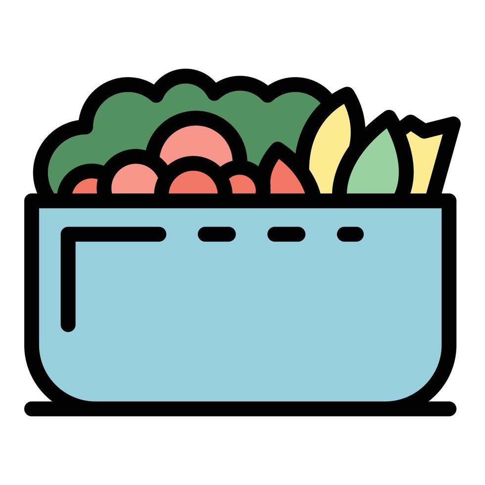 vector de contorno de color de icono de ensalada de fruta orgánica