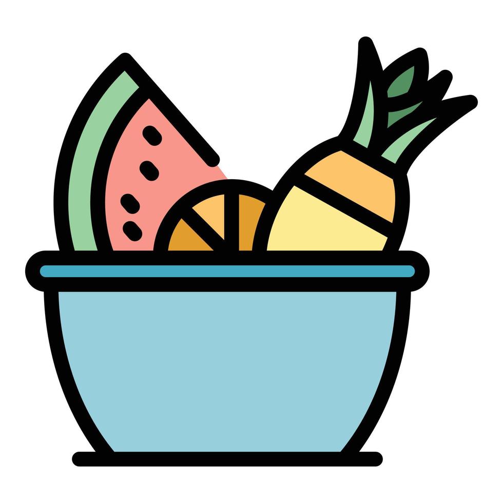 vector de contorno de color de icono de ensalada de fruta ligera