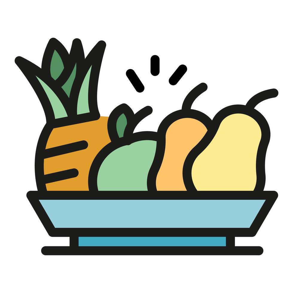 vector de contorno de color de icono de ensalada de frutas tropicales