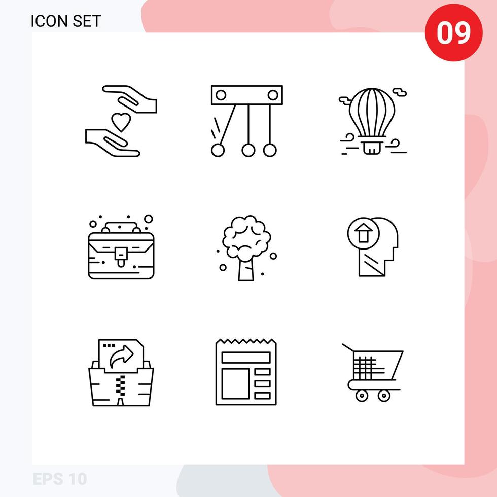 Mobile Interface Outline Set of 9 Pictograms of apple tree tree hot thing case Editable Vector Design Elements