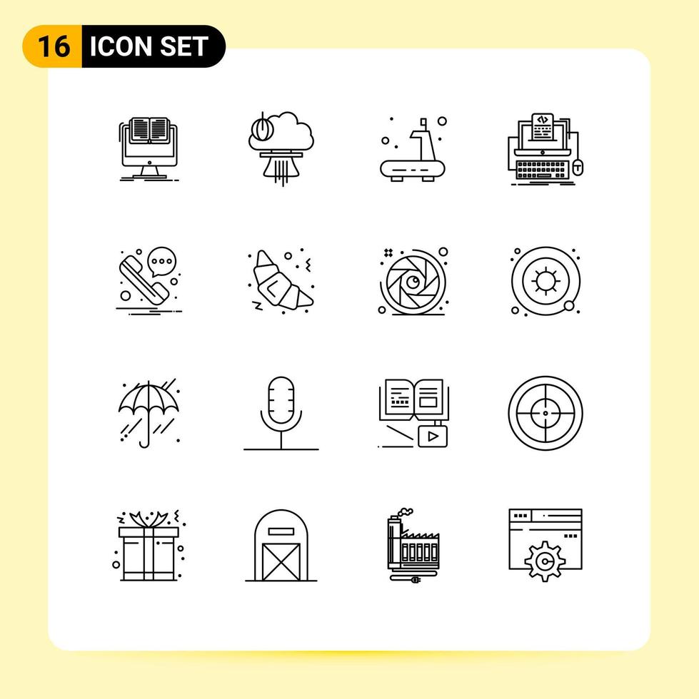 Group of 16 Outlines Signs and Symbols for monoblock coding special code sports Editable Vector Design Elements