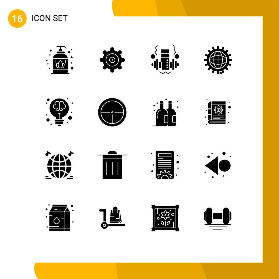 Mobile Interface Solid Glyph Set of 16 Pictograms of science idea coding creative programing Editable Vector Design Elements