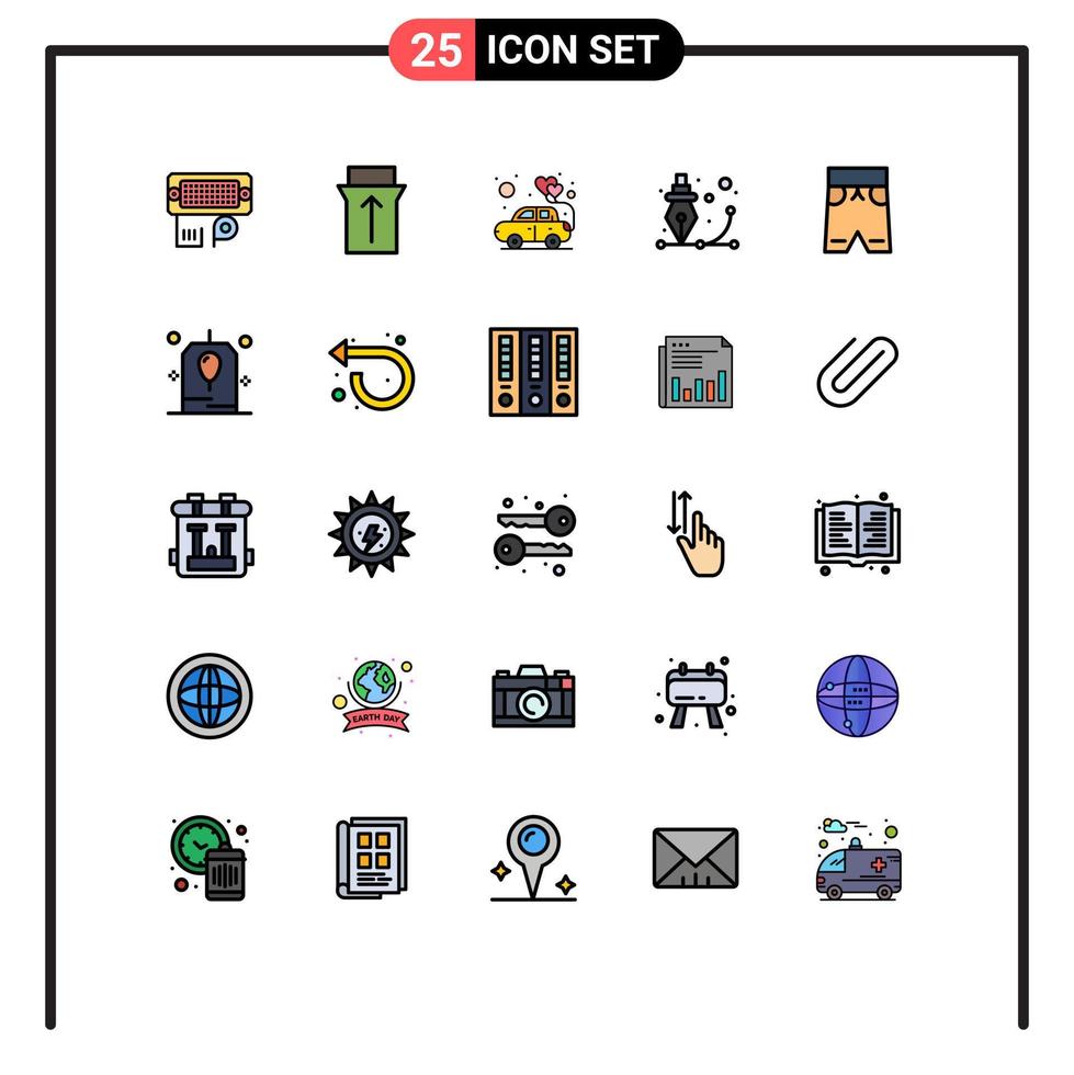 Mobile Interface Filled line Flat Color Set of 25 Pictograms of clothing process heart pen design Editable Vector Design Elements