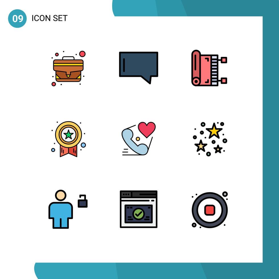Filledline Flat Color Pack of 9 Universal Symbols of call success mat star award Editable Vector Design Elements
