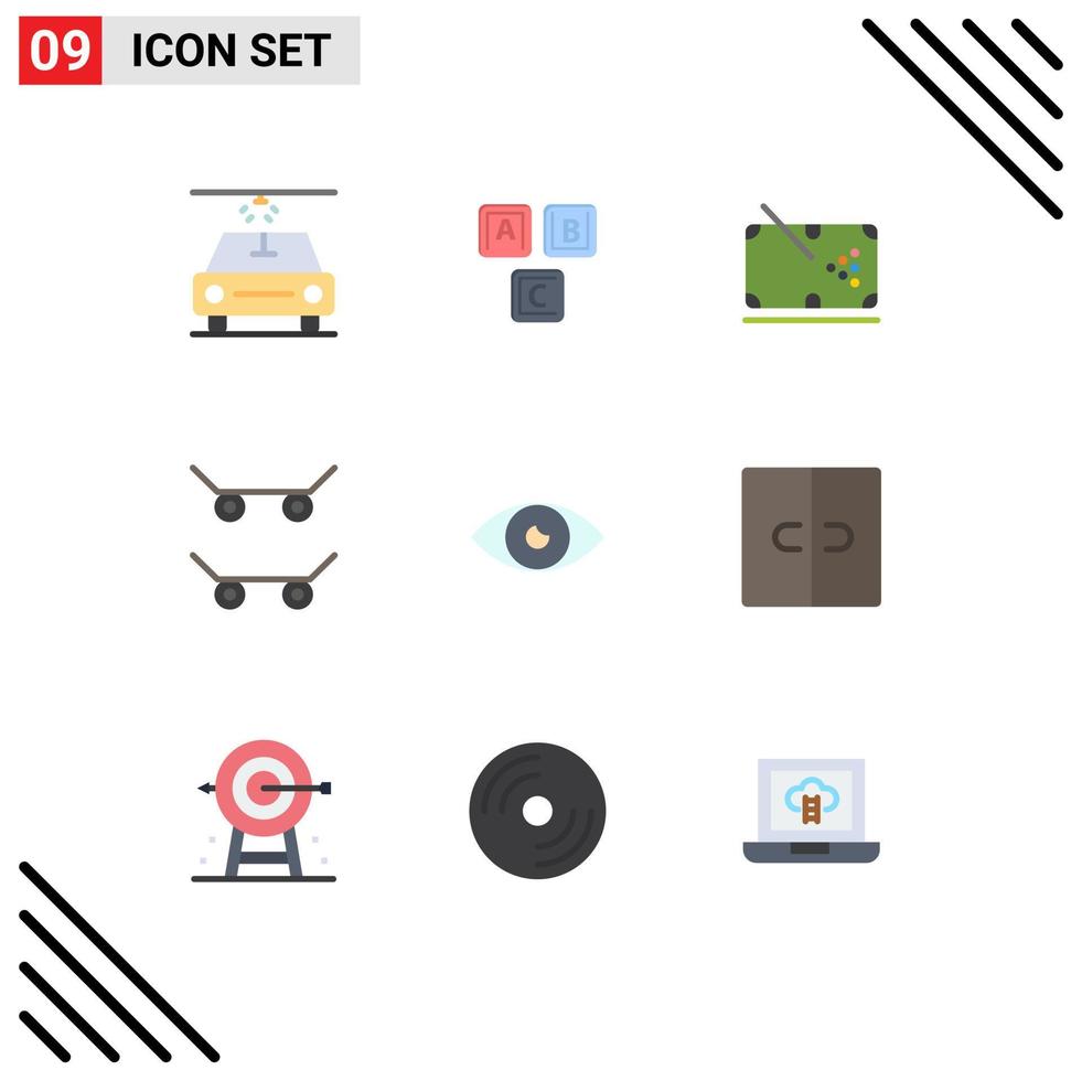9 Universal Flat Color Signs Symbols of eye basic pool app skateboard Editable Vector Design Elements