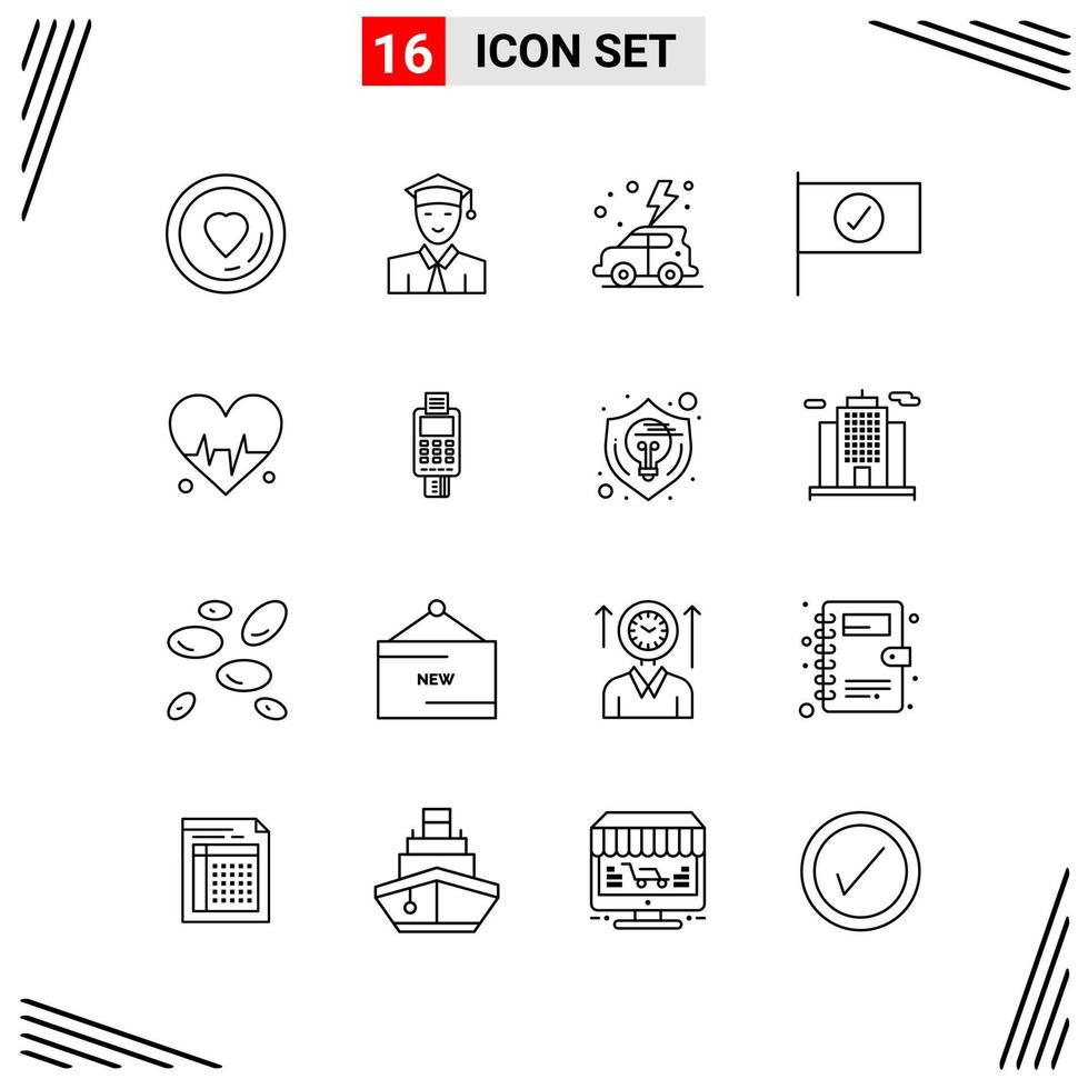 16 Icons Line Style Grid Based Creative Outline Symbols for Website Design Simple Line Icon Signs Isolated on White Background 16 Icon Set Creative Black Icon vector background