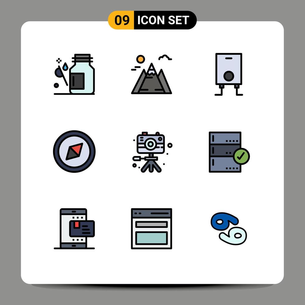 Pictogram Set of 9 Simple Filledline Flat Colors of backup hobby boiler hobbies video Editable Vector Design Elements