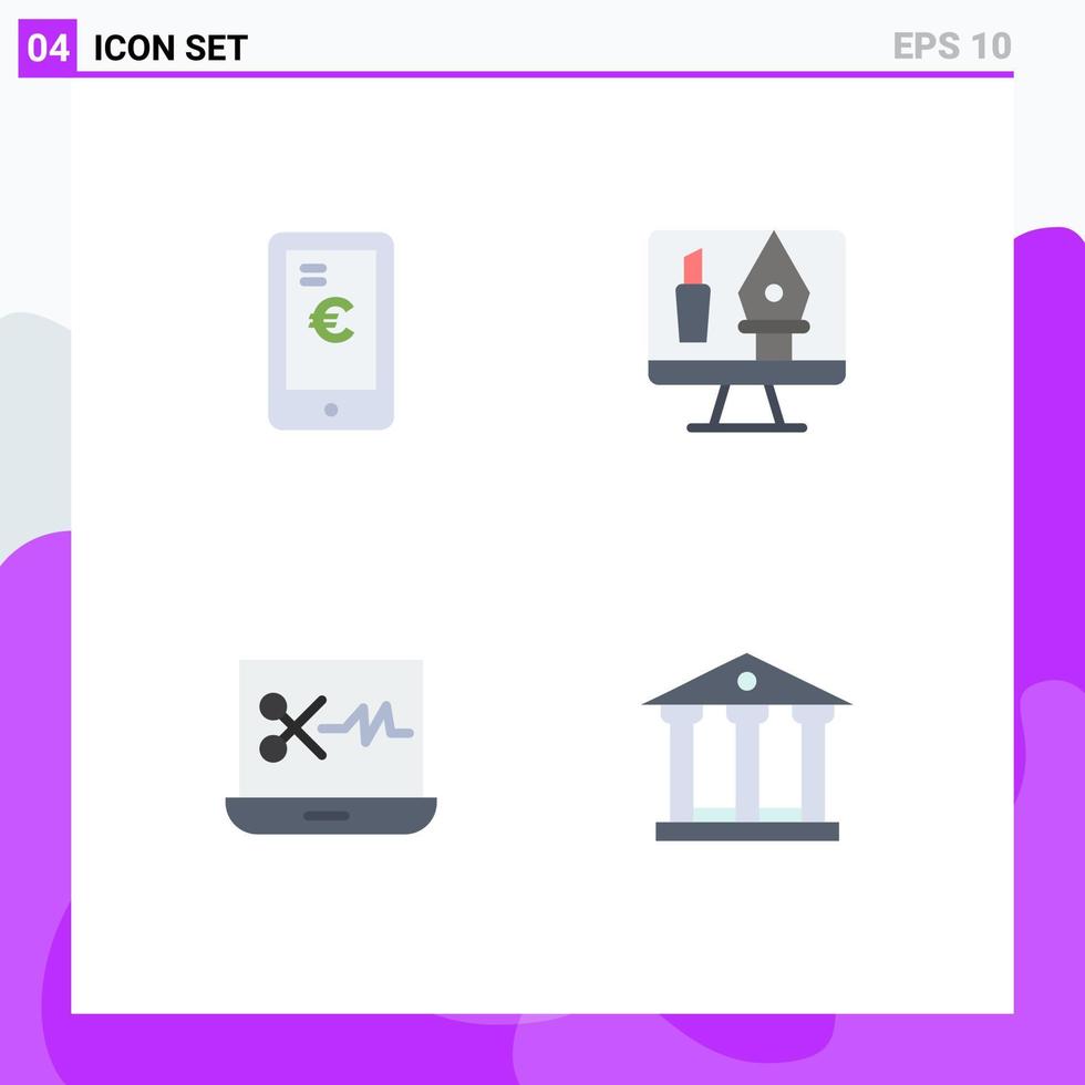 Universal Icon Symbols Group of 4 Modern Flat Icons of mobile audio editing software shopping crop bank Editable Vector Design Elements