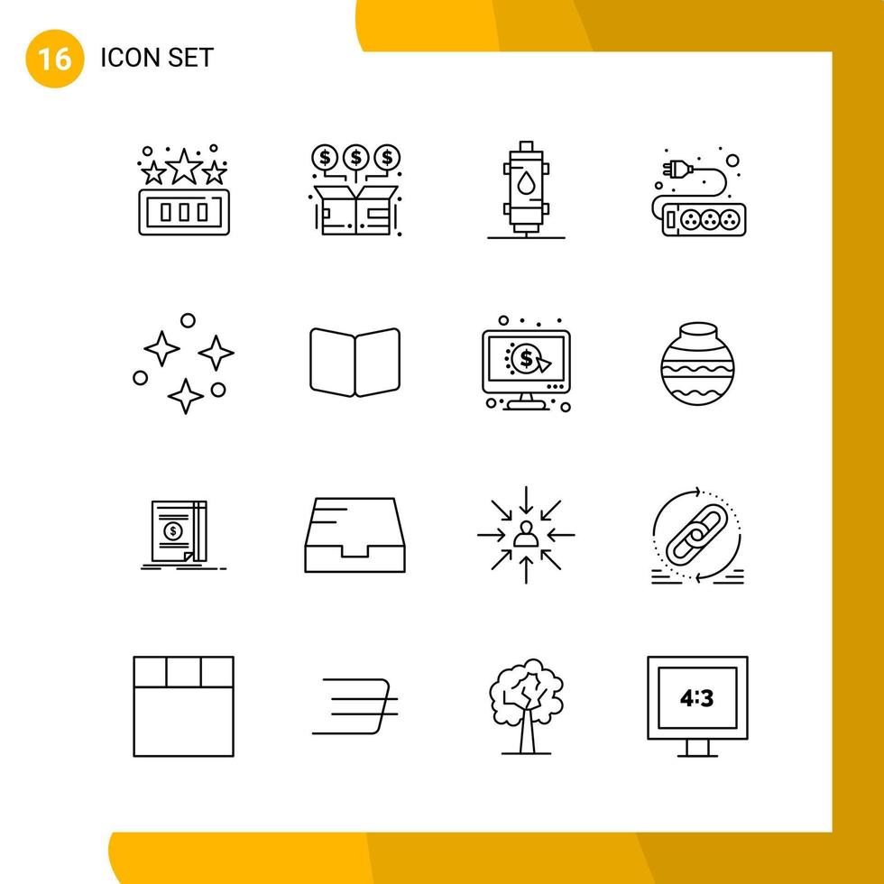 16 Icon Set Line Style Icon Pack Outline Symbols isolated on White Backgound for Responsive Website Designing Creative Black Icon vector background