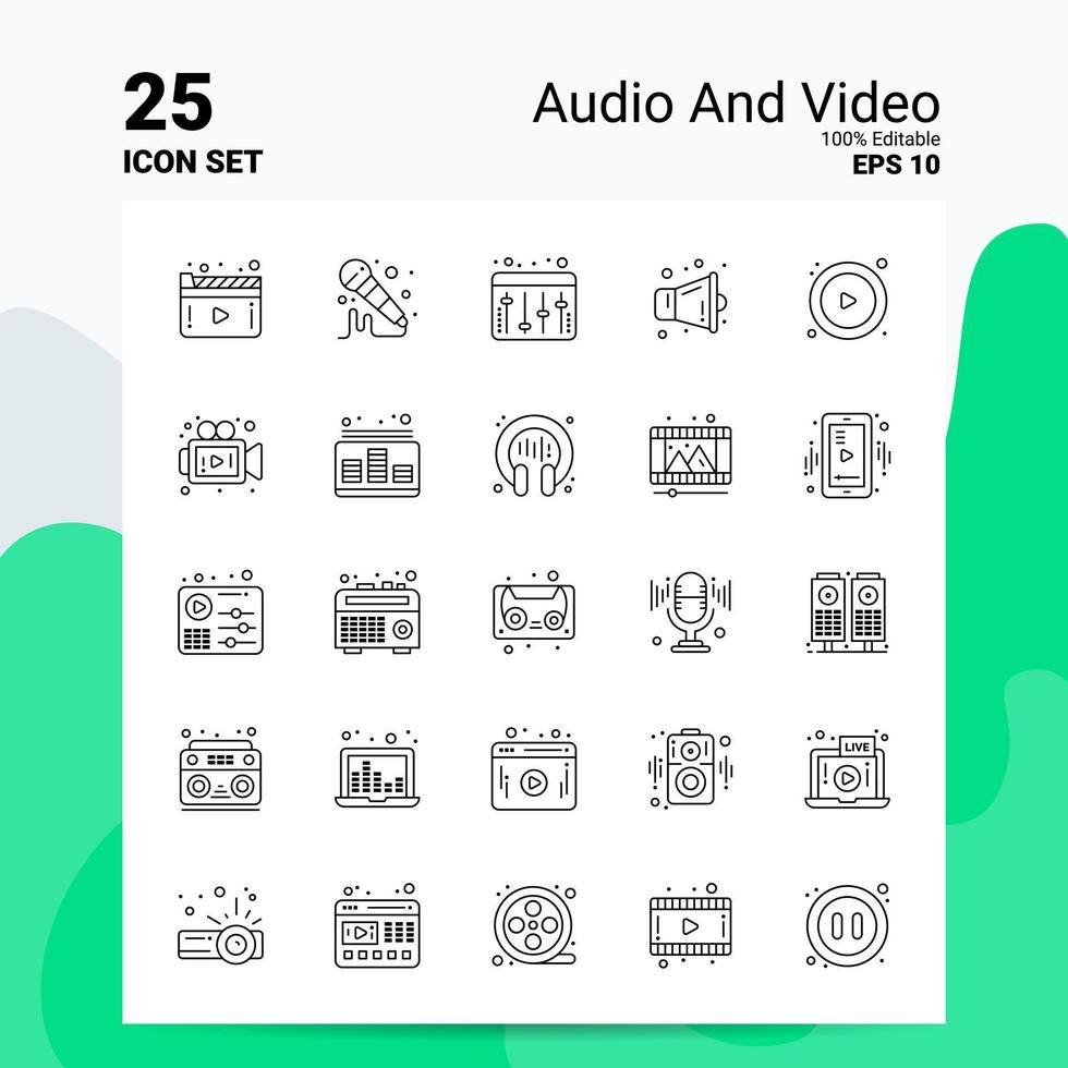 25 conjunto de iconos de audio y video 100 archivos editables eps 10 concepto de logotipo de empresa ideas diseño de icono de línea vector