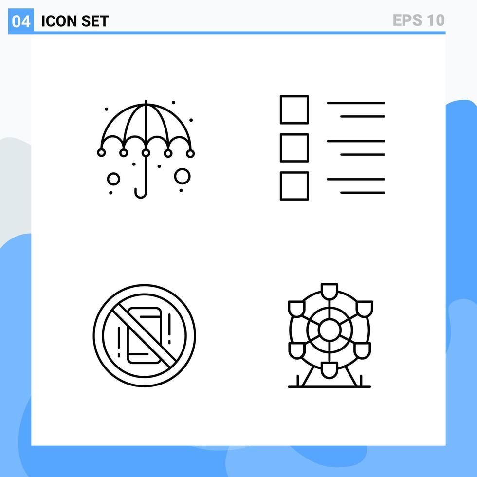Modern 4 Line style icons Outline Symbols for general use Creative Line Icon Sign Isolated on White Background 4 Icons Pack Creative Black Icon vector background