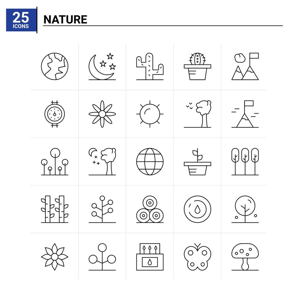 25 Nature icon set vector background