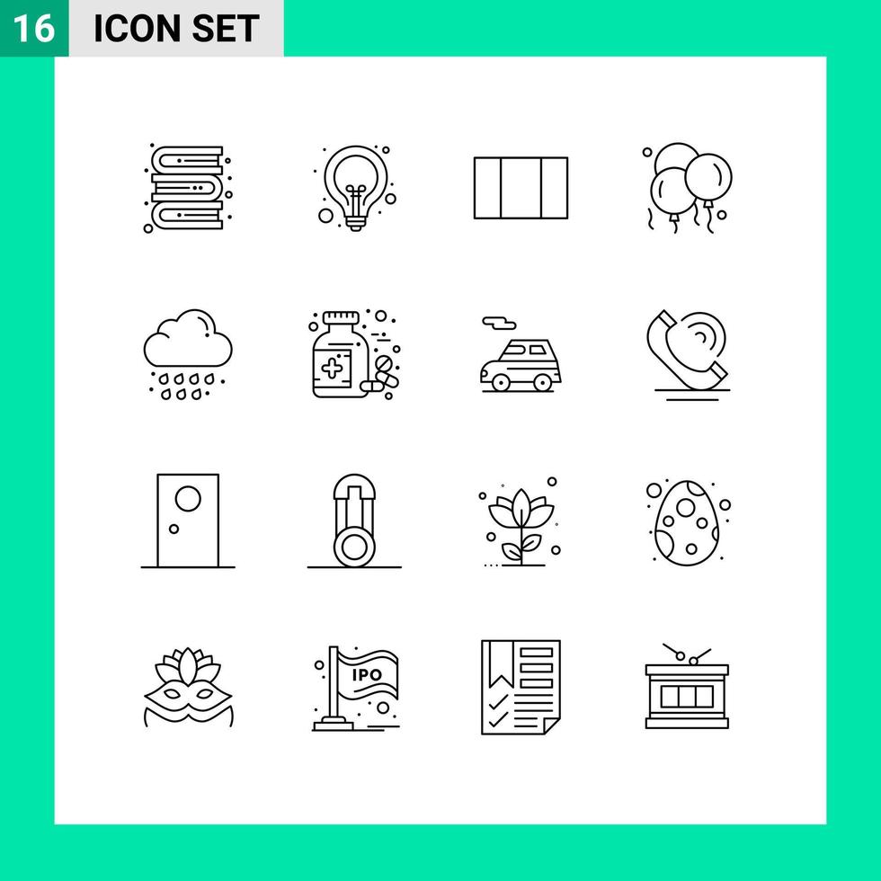 Pictogram Set of 16 Simple Outlines of weather drop layout cloud father Editable Vector Design Elements