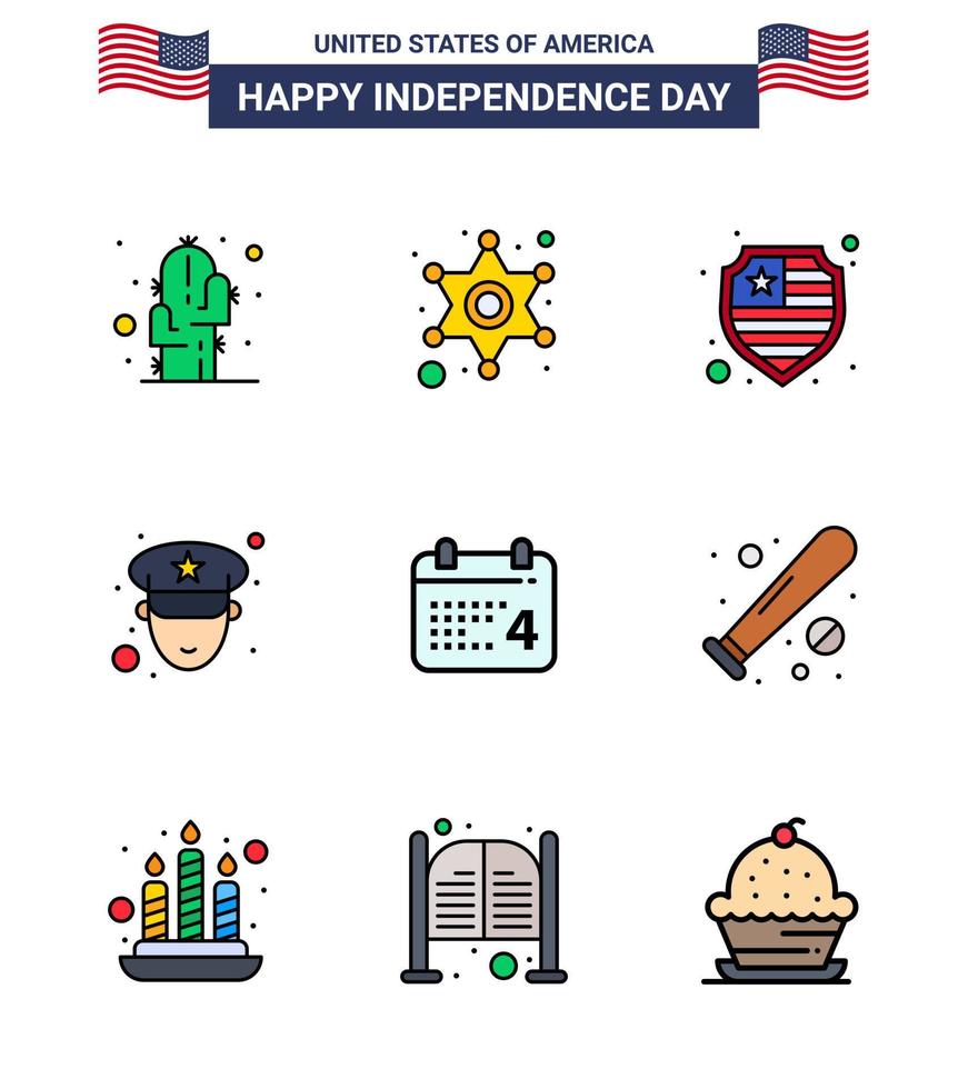 Editable Vector Line Pack of USA Day 9 Simple Flat Filled Lines of american day american calender officer Editable USA Day Vector Design Elements