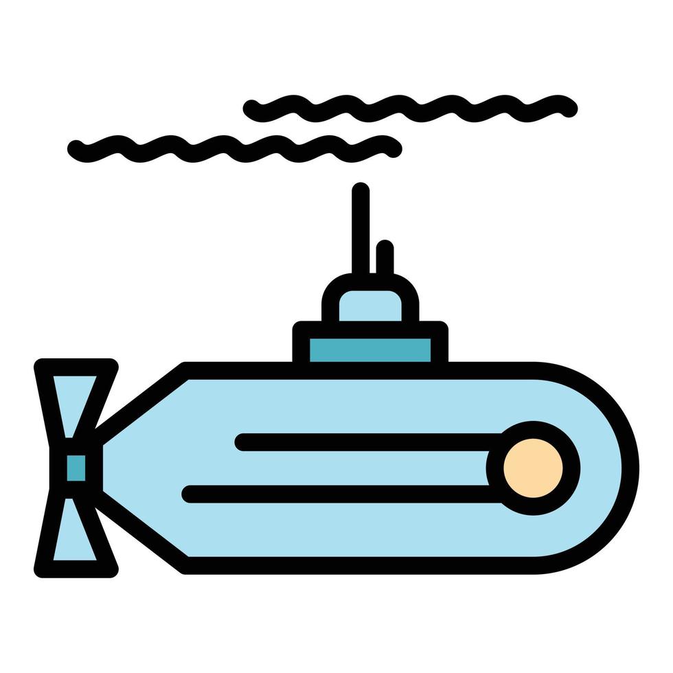 vector de contorno de color de icono de submarino náutico