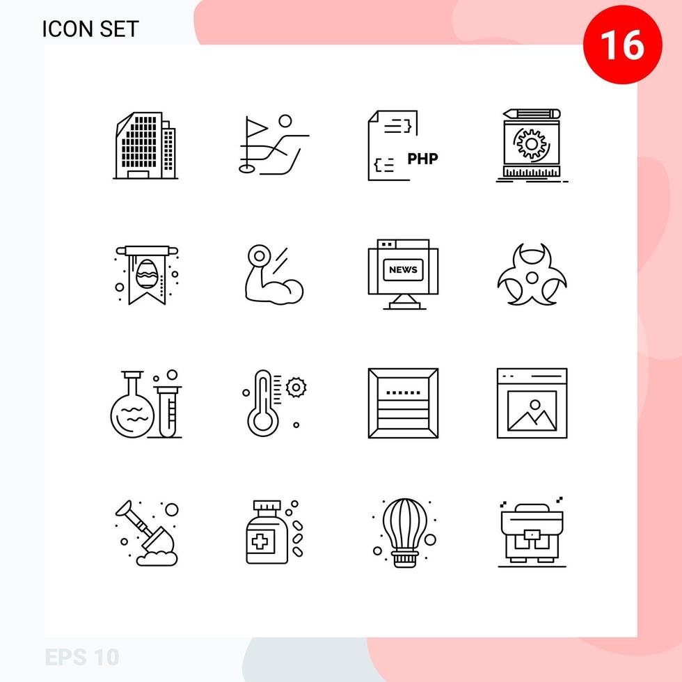 User Interface Pack of 16 Basic Outlines of easter prototyping development prototype engineering Editable Vector Design Elements