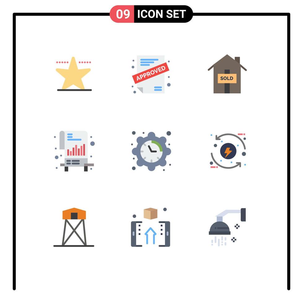 Pictogram Set of 9 Simple Flat Colors of process date sold clock file Editable Vector Design Elements