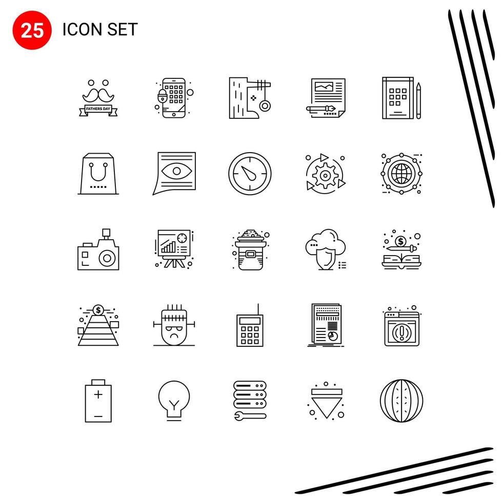 conjunto moderno de pictograma de 25 líneas de papel de juguete de documento de libro editar elementos de diseño vectorial editables vector