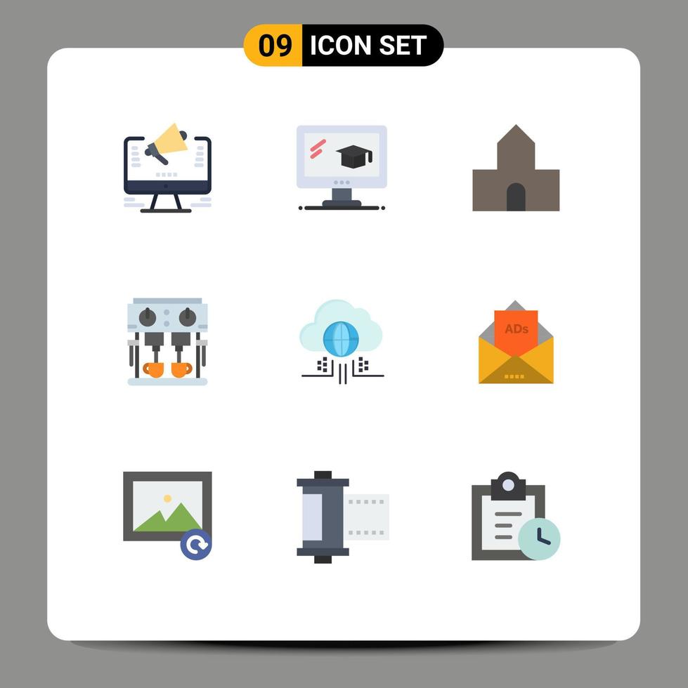 9 iconos creativos signos y símbolos modernos de pensar beber catedral iglesia máquina café elementos de diseño vectorial editables vector