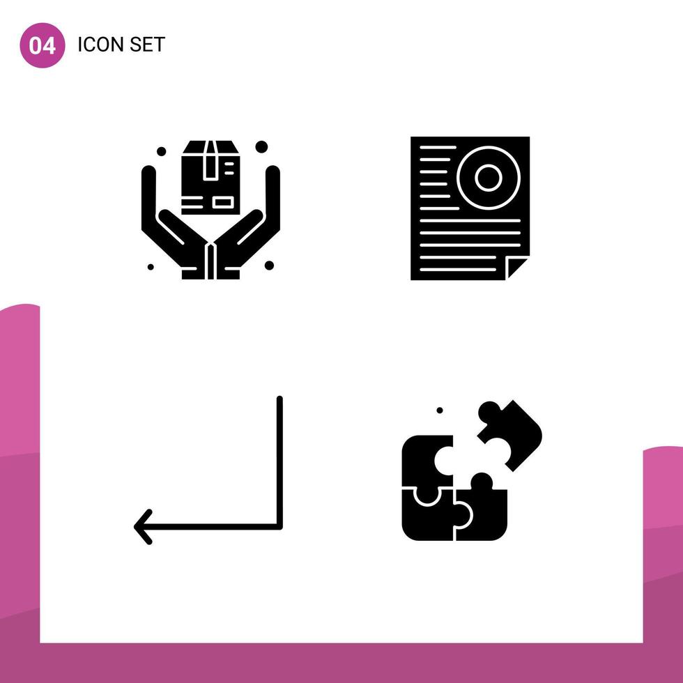 conjunto de 4 glifos sólidos vectoriales en la cuadrícula para la letra del cuadro de flecha de las manos ingrese elementos de diseño vectorial editables vector