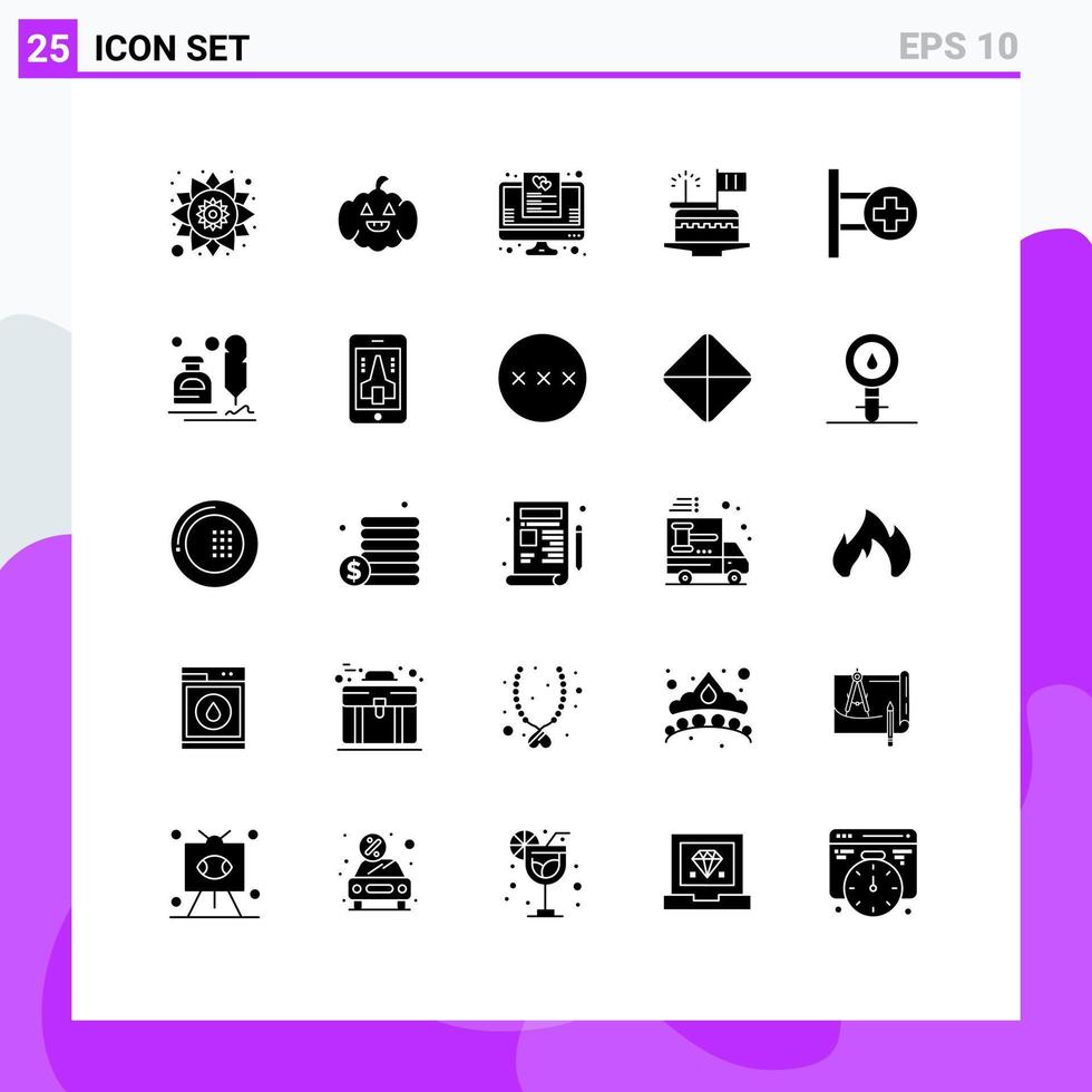 Set of 25 Vector Solid Glyphs on Grid for sign medical list patricks day Editable Vector Design Elements