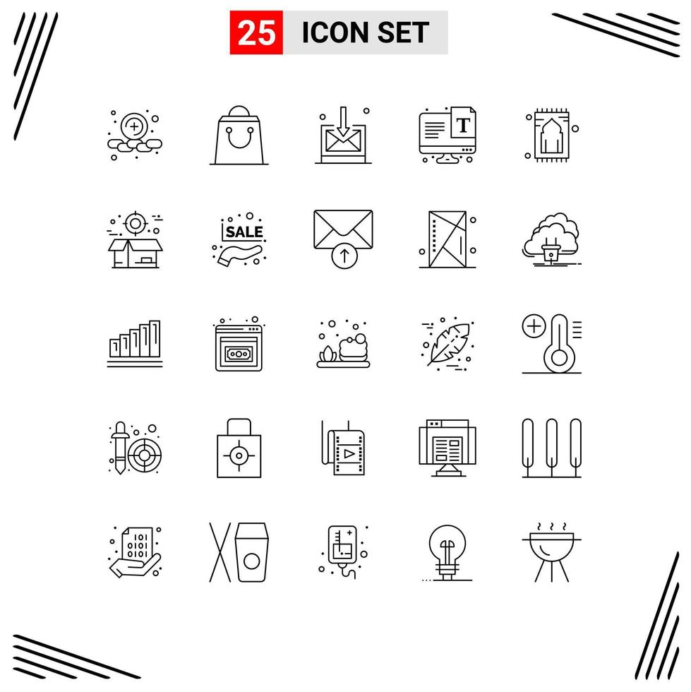 25 Thematic Vector Lines and Editable Symbols of namaz rug technology praying font Editable Vector Design Elements
