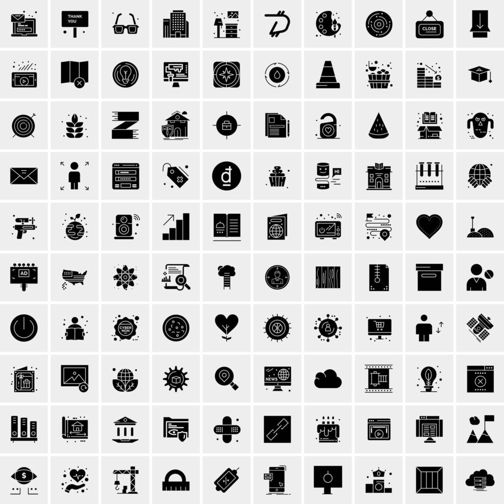 conjunto de 100 iconos de glifos sólidos de negocios vector