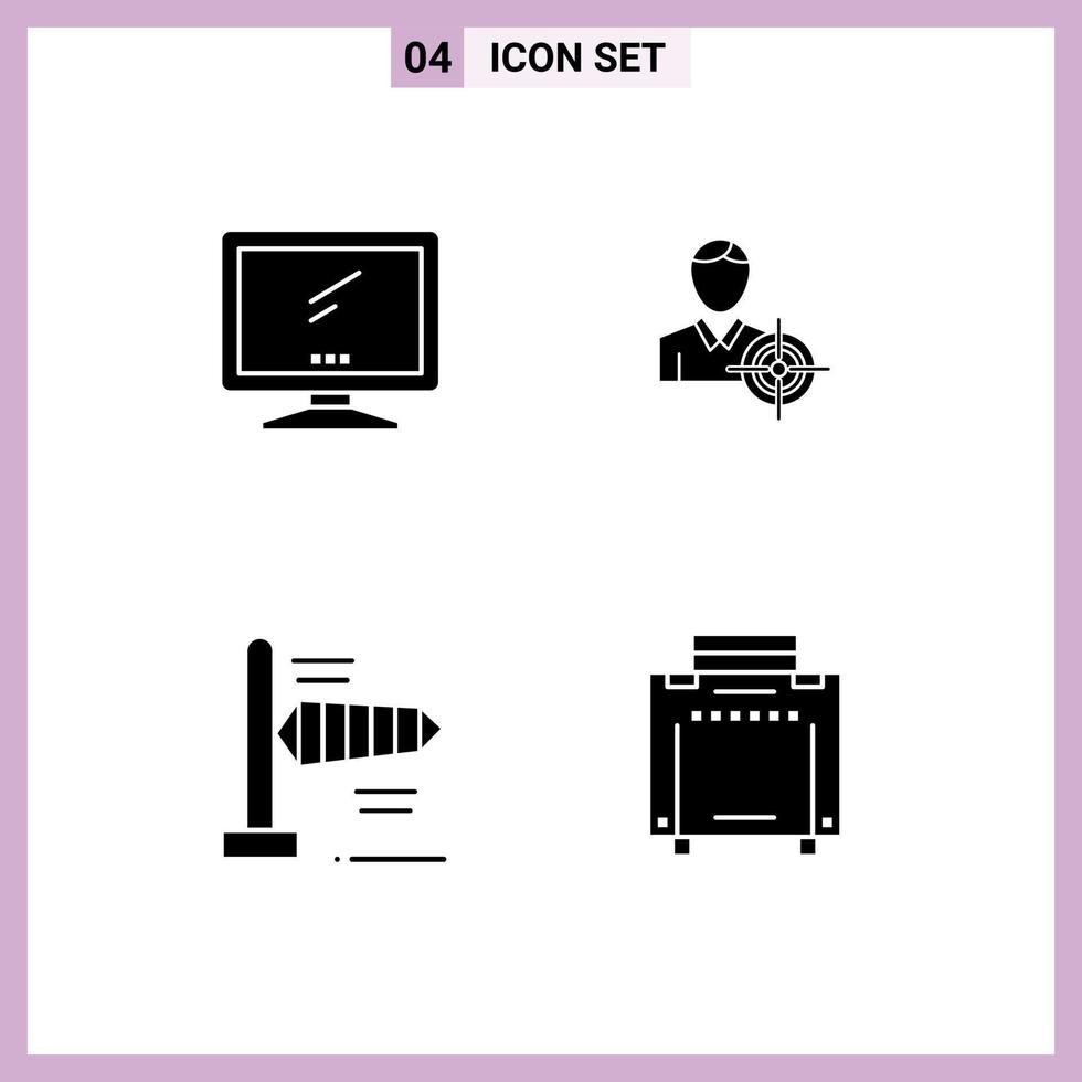 Group of 4 Solid Glyphs Signs and Symbols for computer air imac focus windy Editable Vector Design Elements