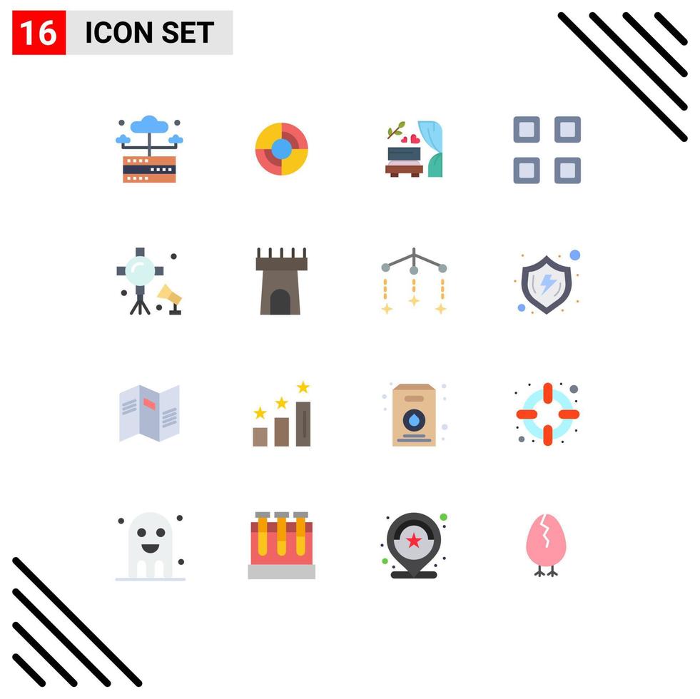 16 Universal Flat Color Signs Symbols of lights view arch page grid Editable Pack of Creative Vector Design Elements