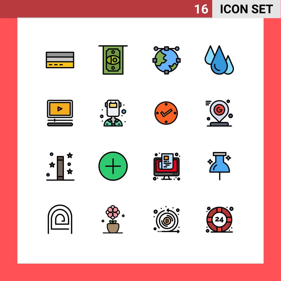 Pictogram Set of 16 Simple Flat Color Filled Lines of science experiment money biology globe Editable Creative Vector Design Elements