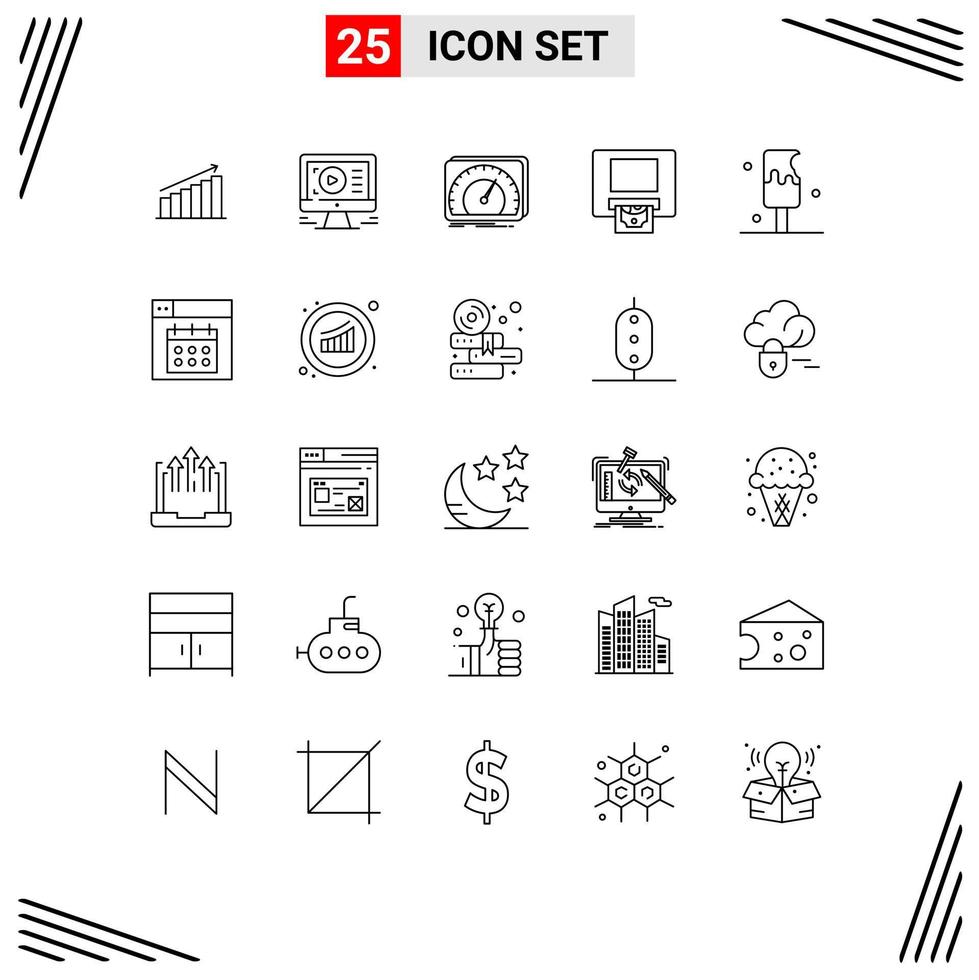 Set of 25 Commercial Lines pack for cash internet play test device Editable Vector Design Elements