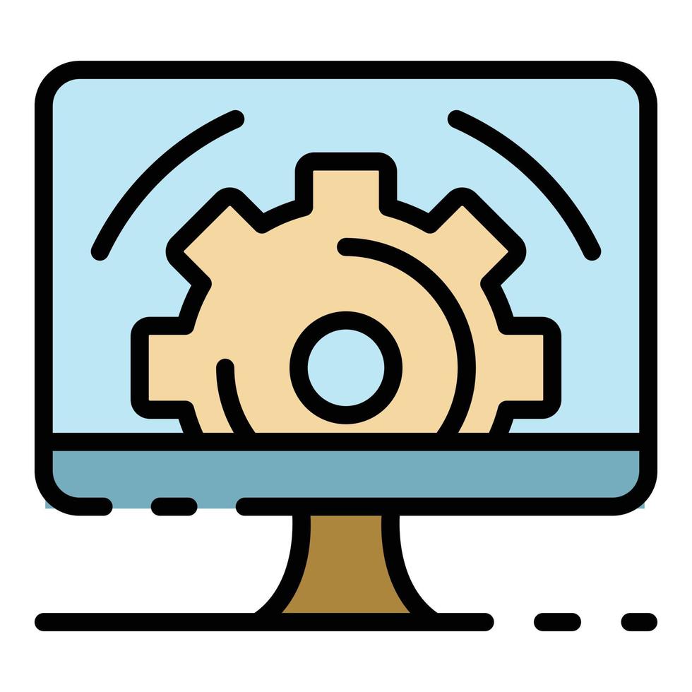 Gear on computer screen icon color outline vector