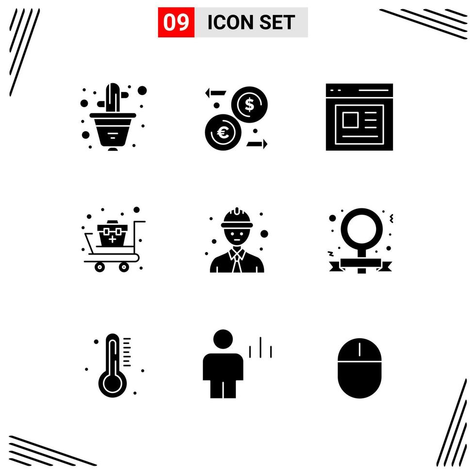 9 iconos estilo sólido cuadrícula basada en símbolos de glifos creativos para el diseño de sitios web signos de iconos sólidos simples aislados en fondo blanco 9 conjunto de iconos fondo de vector de icono negro creativo