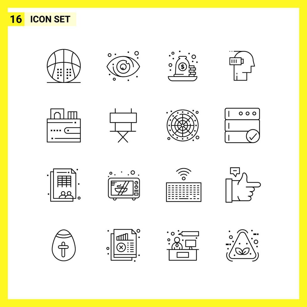16 conjunto de iconos símbolos de línea simple signo de esquema en fondo blanco para el diseño de sitios web aplicaciones móviles y medios impresos fondo de vector de icono negro creativo