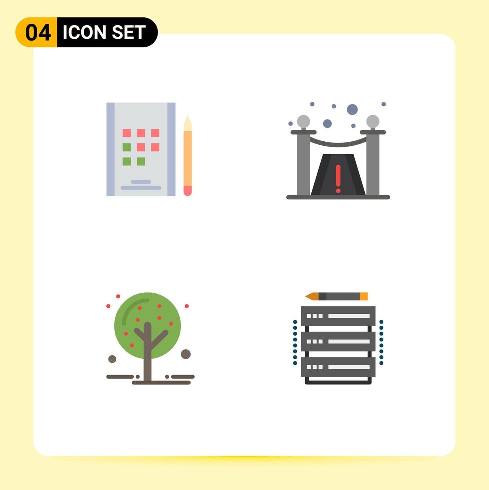 Set of 4 Modern UI Icons Symbols Signs for book tree design autumn database Editable Vector Design Elements