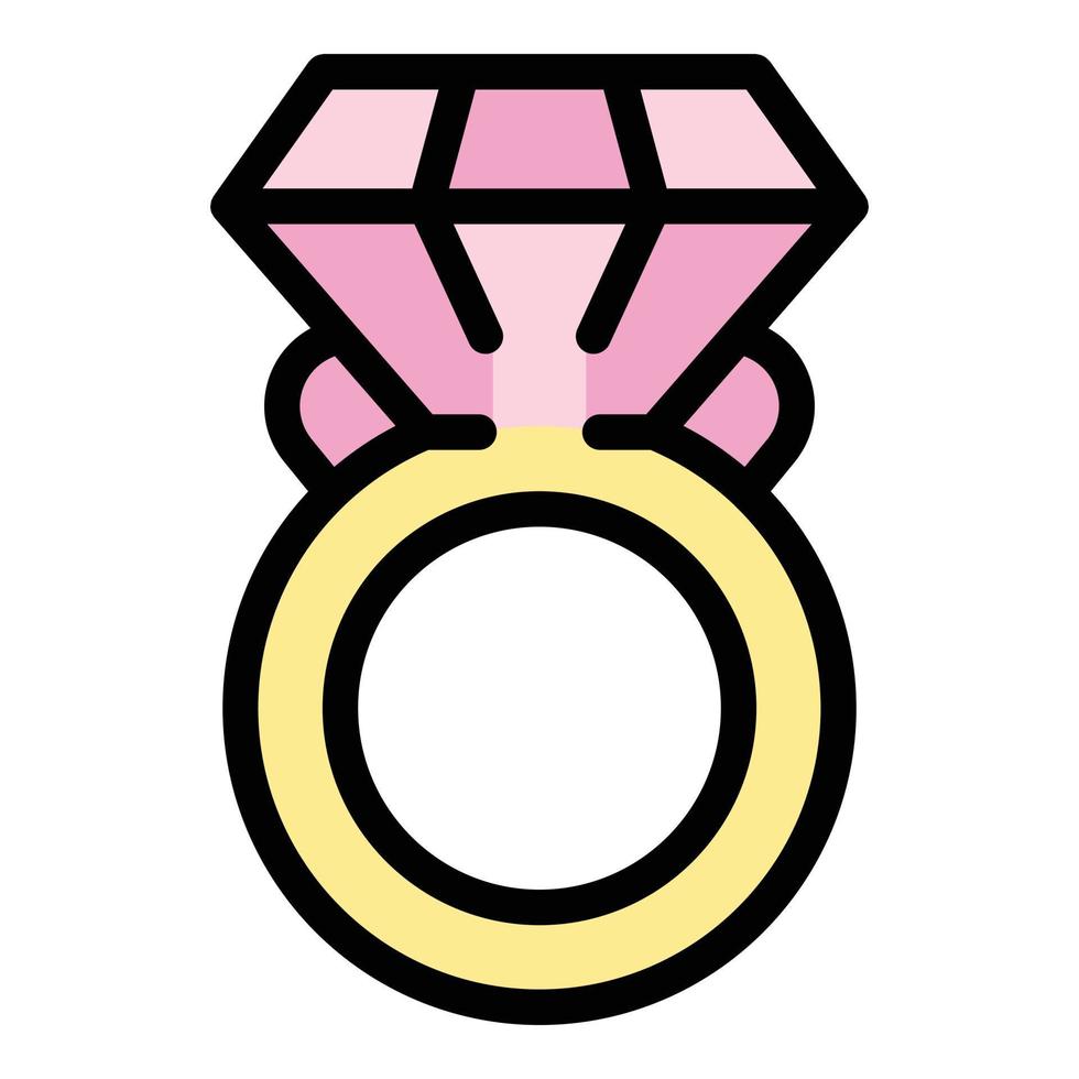 vector de contorno de color de icono de anillo de bodas