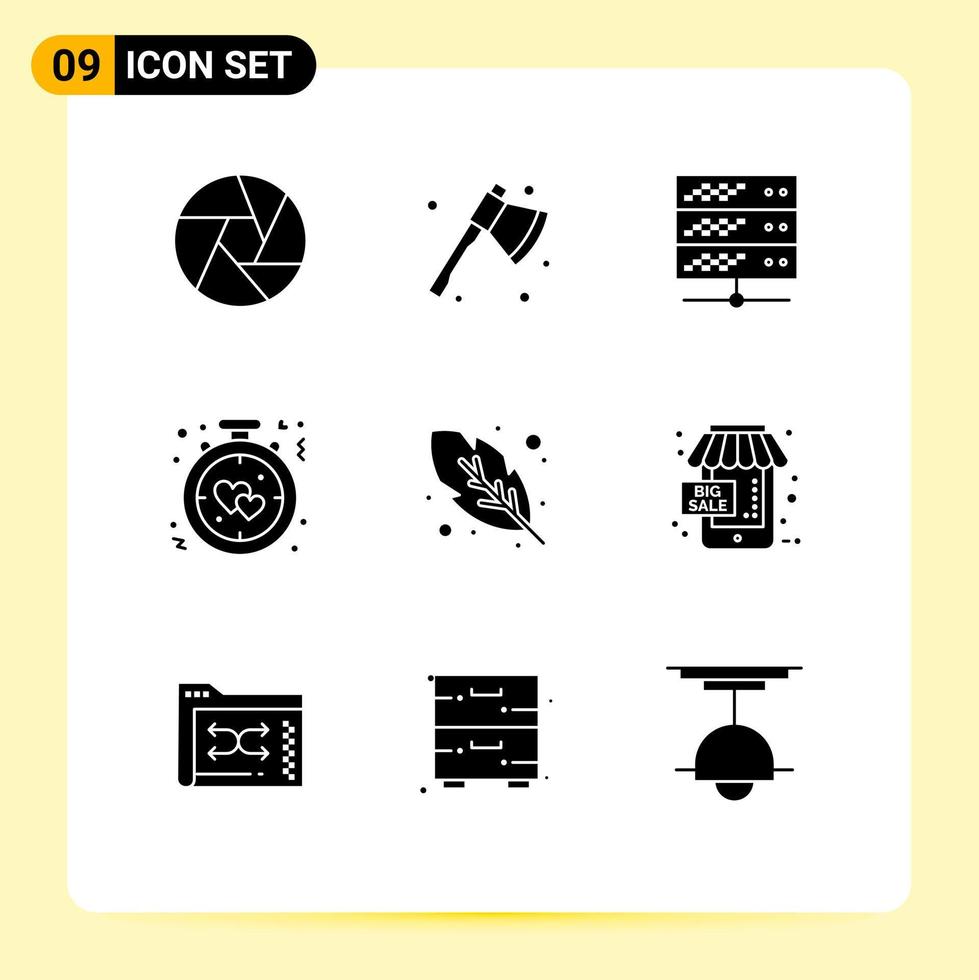 Solid Glyph Pack of 9 Universal Symbols of calligraphy love hosting alarm clock Editable Vector Design Elements