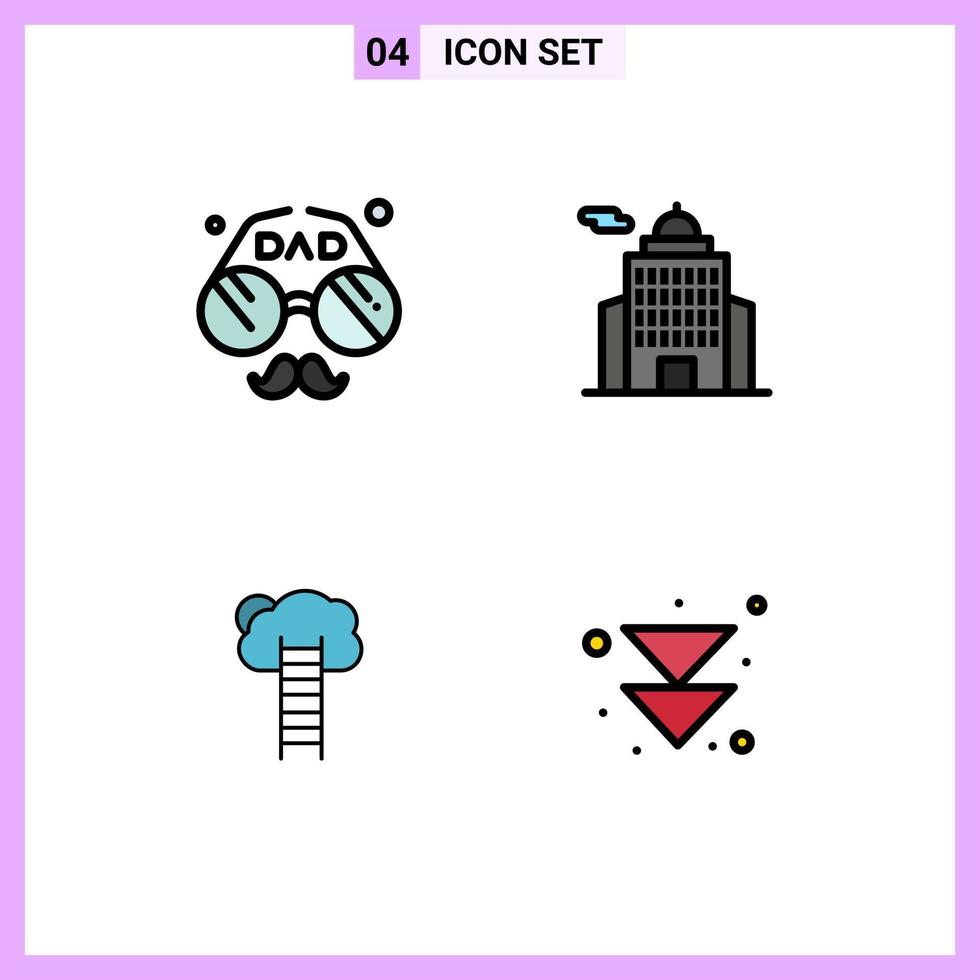 Group of 4 Modern Filledline Flat Colors Set for accessories growth father building career Editable Vector Design Elements