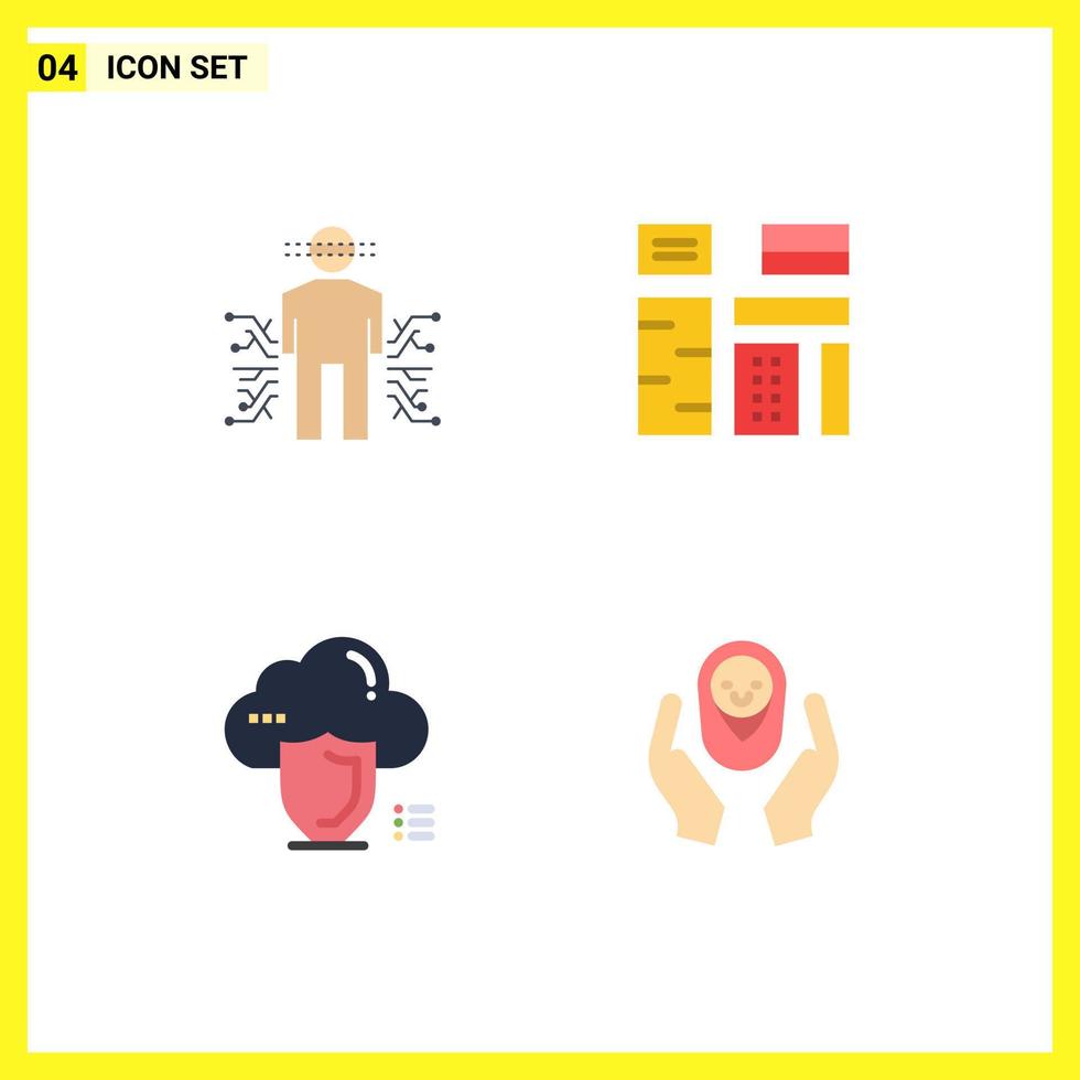 Editable Vector Line Pack of 4 Simple Flat Icons of sensor premium human content secure Editable Vector Design Elements