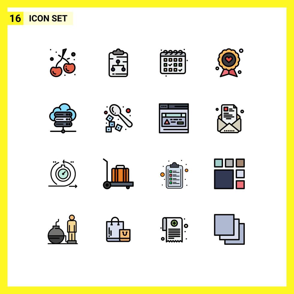 Universal Icon Symbols Group of 16 Modern Flat Color Filled Lines of network server label gym fathers day dad Editable Creative Vector Design Elements