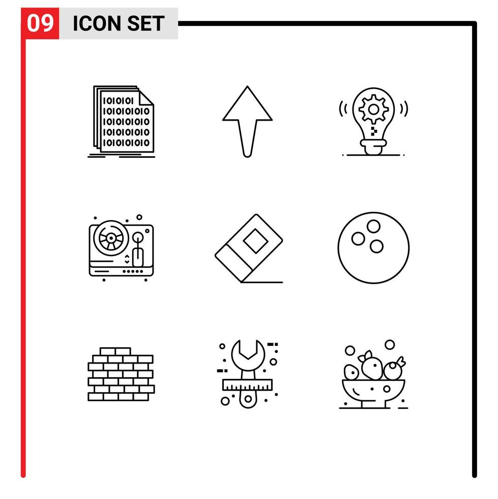 Modern Set of 9 Outlines Pictograph of stationary education idea play wheel Editable Vector Design Elements