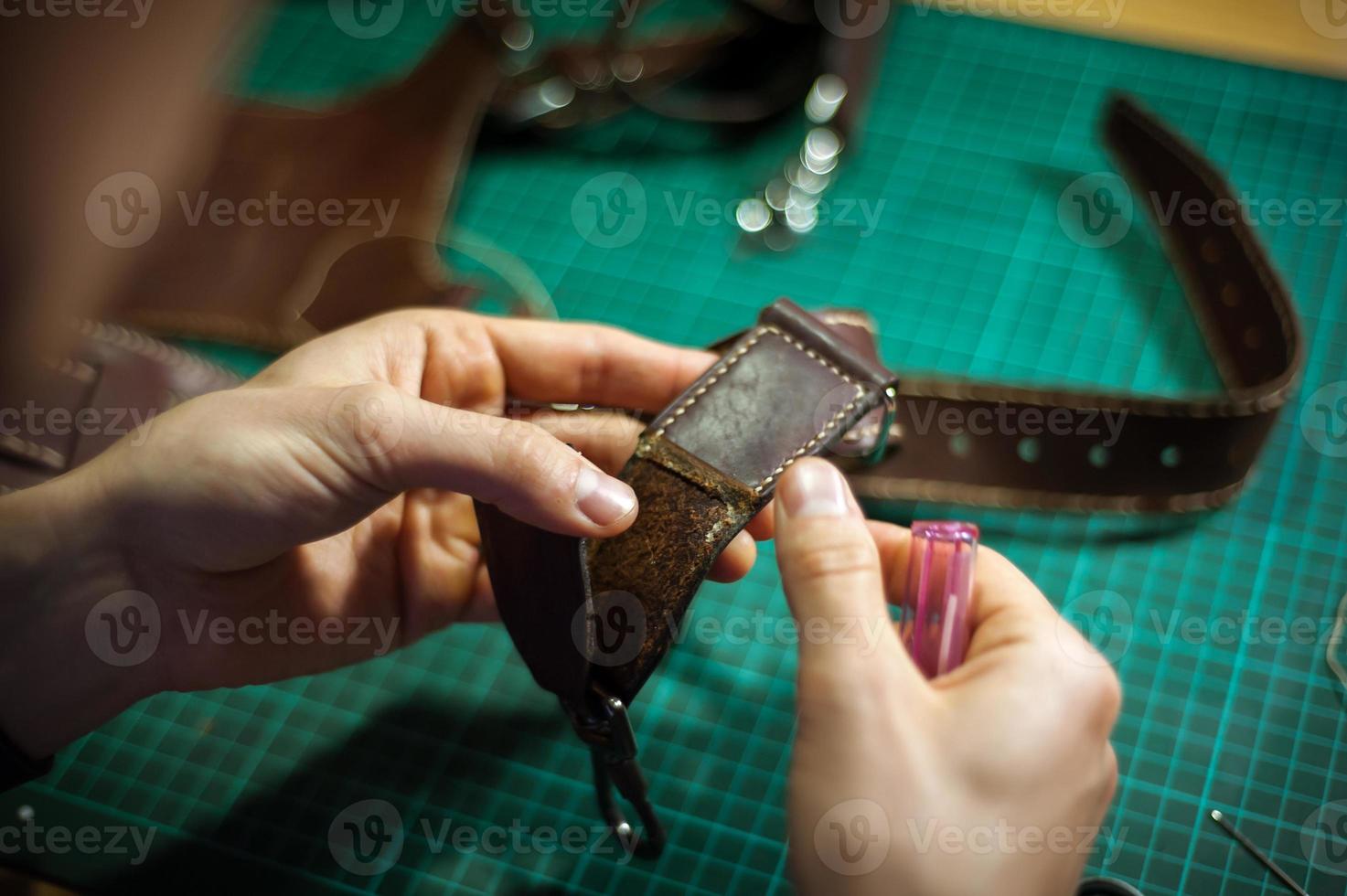 Production of leather products, close up. photo