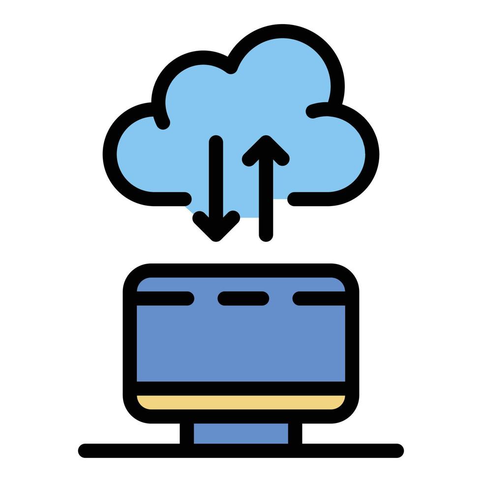 Computer cloud icon color outline vector