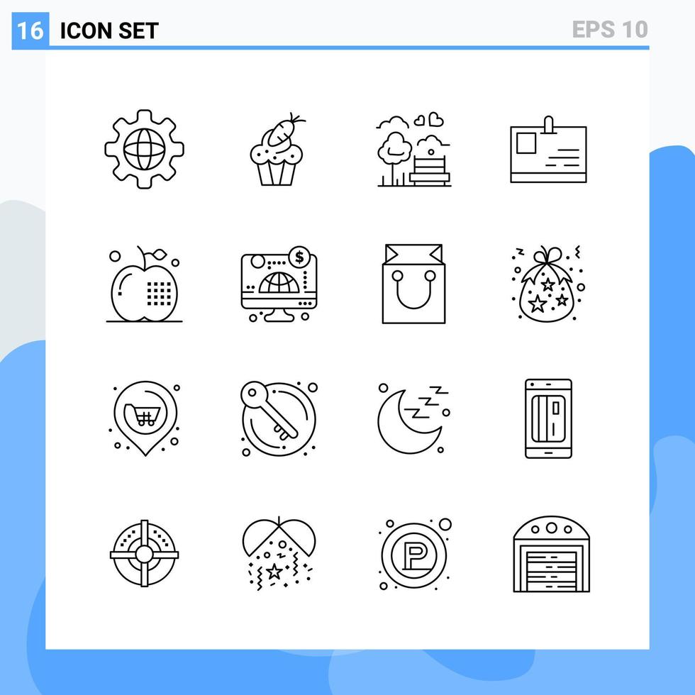 iconos de estilo moderno de 16 líneas delinean símbolos para uso general signo de icono de línea creativa aislado en fondo blanco paquete de 16 iconos fondo de vector de icono negro creativo