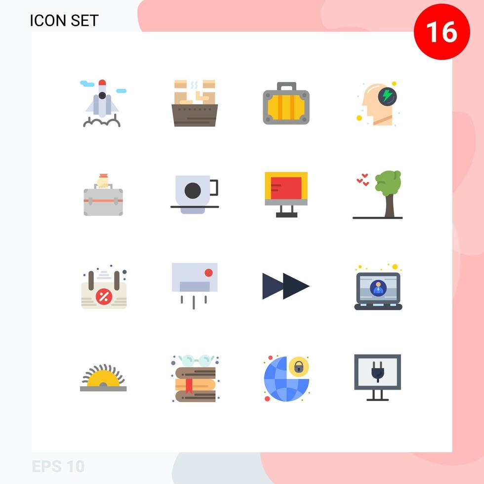 Modern Set of 16 Flat Colors Pictograph of case money holiday power mental Editable Pack of Creative Vector Design Elements